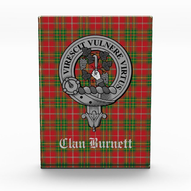 Clan Burnett Crest Badge & Tartan Acrylic Block (Front)