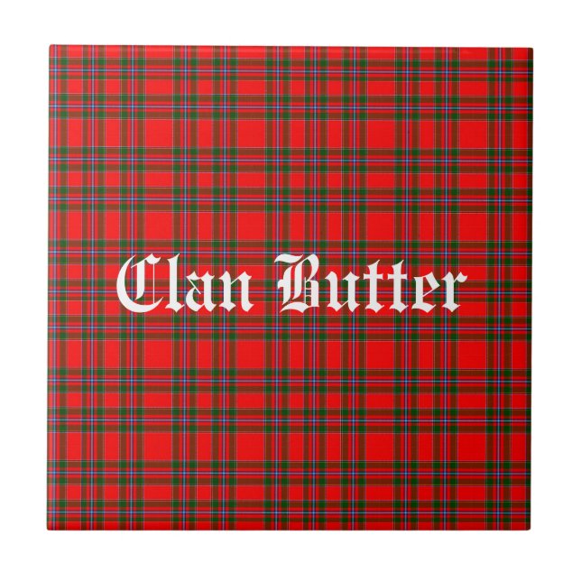 Clan Butter Tartan and Custom Text Tile (Front)