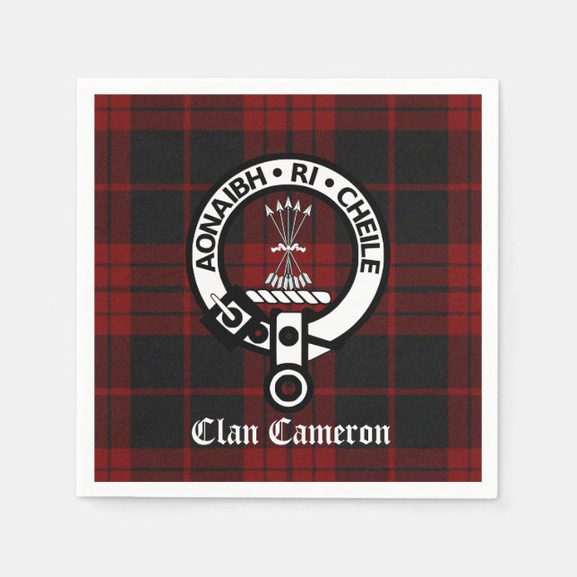 Clan Cameron Crest Badge and Tartan Napkin (Front)