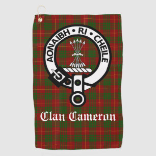 Clan Cameron Crest Badge & Tartan Customizable Golf Towel