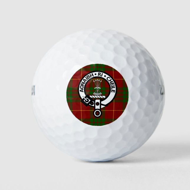 Clan Cameron Crest Badge &  Tartan Golf Balls (Front)