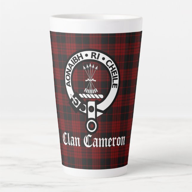 Clan Cameron Crest Badge & Tartan  Latte Mug (Front)