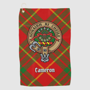 Clan Cameron Crest over Tartan Golf Towel