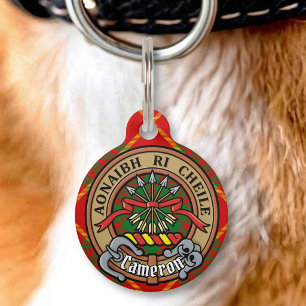 Clan Cameron Crest over Tartan Pet Tag