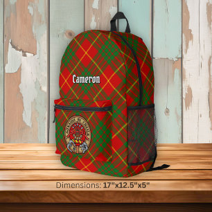 Clan Cameron Crest over Tartan Printed Backpack
