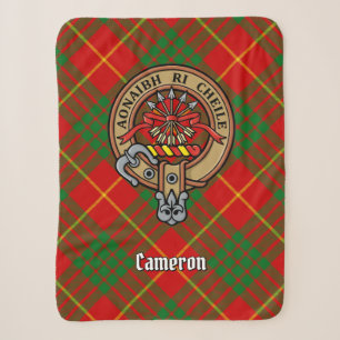 Clan Cameron Crest over Tartan Sherpa Blanket