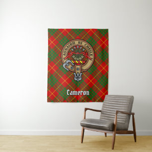 Clan Cameron Crest over Tartan Tapestry