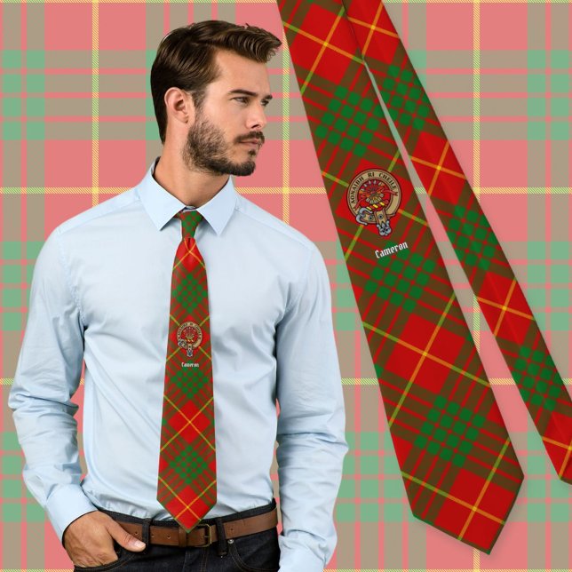 Clan Cameron Crest over Tartan Tie (Creator Uploaded)