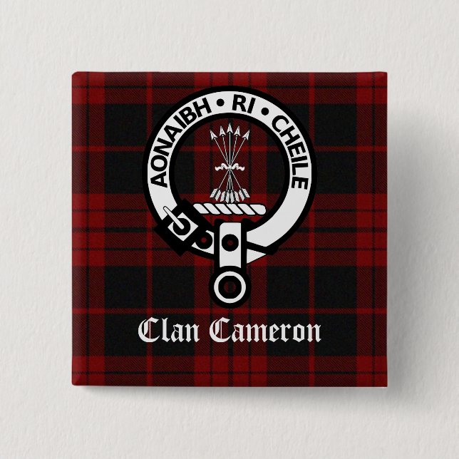 Clan Cameron Crest & Tartan 15 Cm Square Badge (Front)