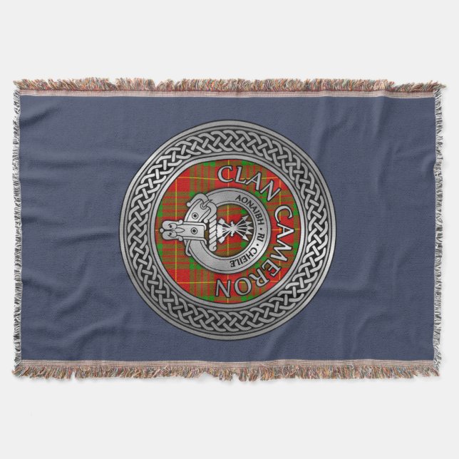 Clan Cameron Crest & Tartan Knot Throw Blanket (Front)