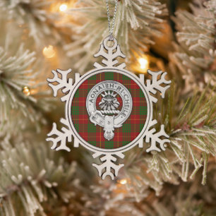 Clan Cameron Crest & Tartan Snowflake Pewter Christmas Ornament