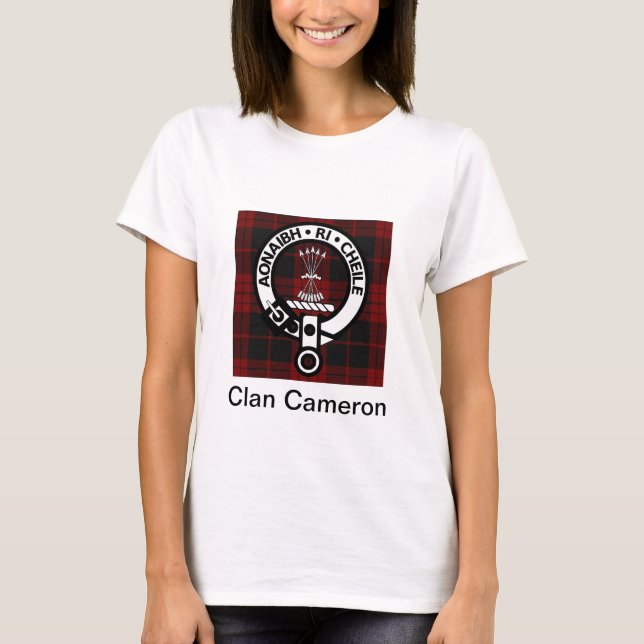 Clan Cameron Crest & Tartan T-Shirt (Front)