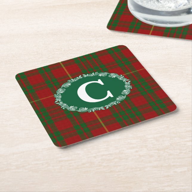 Clan Cameron Monogrammed Plaid Paper Coasters (Angled)