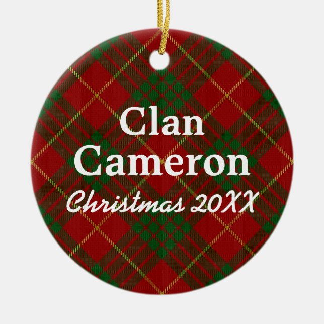 Clan Cameron Scottish Tartan Ceramic Tree Decoration (Front)