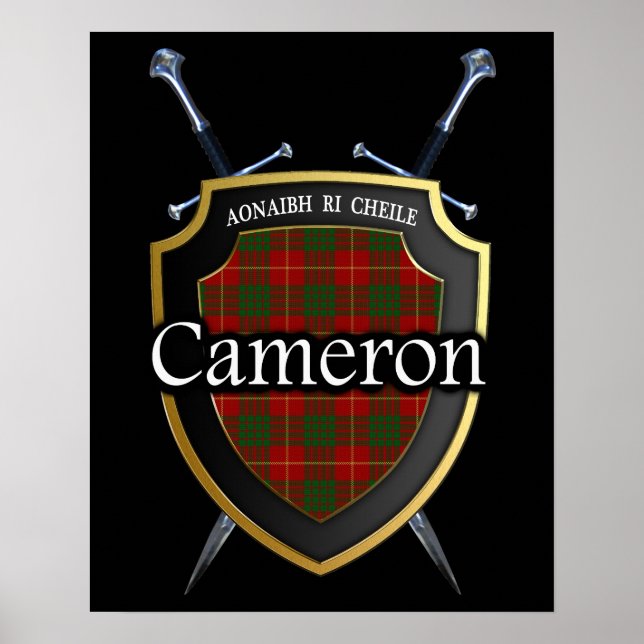 Clan Cameron Tartan Scottish Shield & Swords Poster (Front)