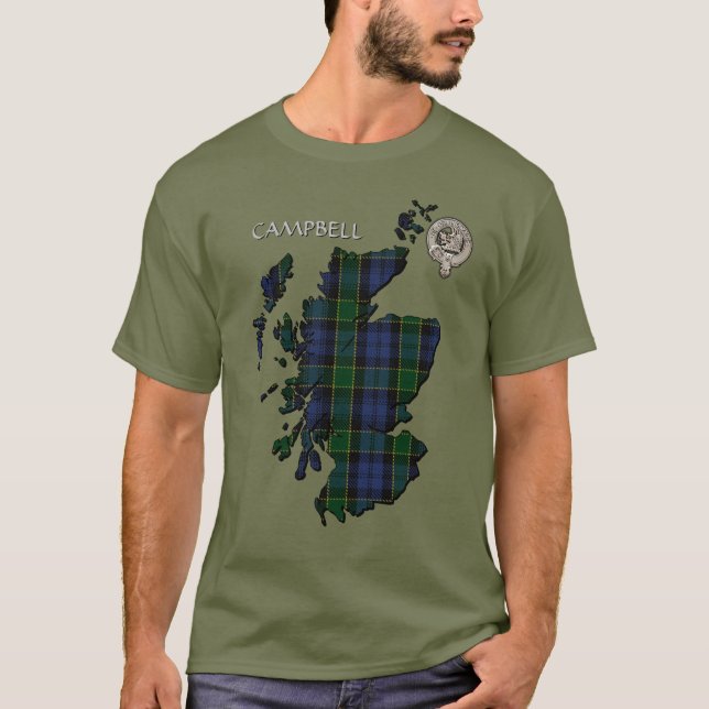 Clan Campbell Crest & Breadalbane Tartan Map T-Shirt (Front)