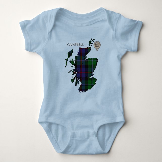 Clan Campbell Crest & Cawdor Tartan Map Baby Bodysuit (Front)