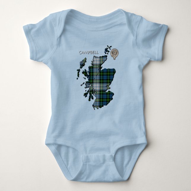 Clan Campbell Crest & Dress Tartan Map Baby Bodysuit (Front)