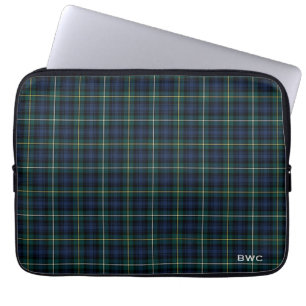 Clan Campbell of Argyll Tartan Blue Plaid Monogram Laptop Sleeve