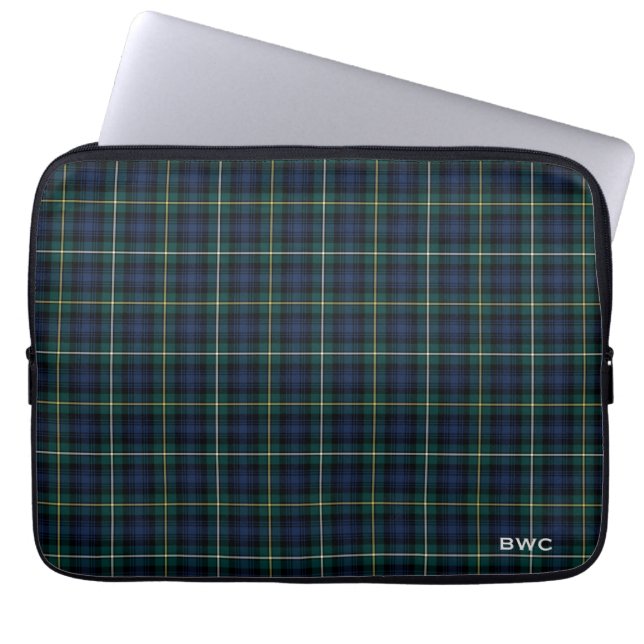 Clan Campbell of Argyll Tartan Blue Plaid Monogram Laptop Sleeve (Front)