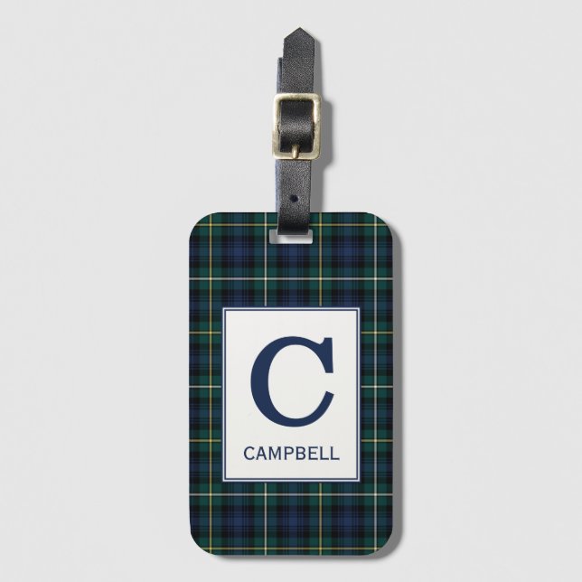 Clan Campbell of Argyll Tartan Monogrammed Luggage Tag (Front Vertical)