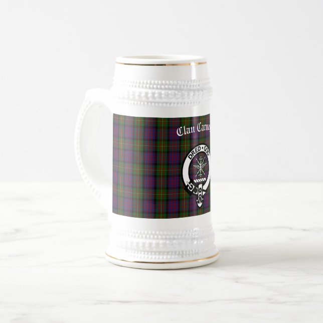 Clan Carnegie Crest Badge and Tartan  Beer Stein (Front Left)