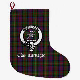 Clan Carnegie Crest Badge & Tartan Customisable Large Christmas Stocking