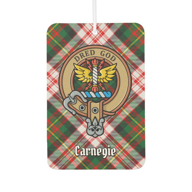 Clan Carnegie Crest over Dress Tartan Car Air Freshener (Front)