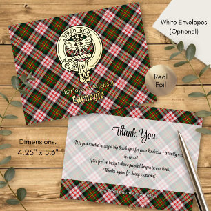 Clan Carnegie Crest over Dress Tartan Foil Invitation Postcard