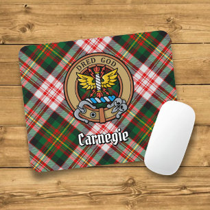 Clan Carnegie Crest over Dress Tartan Mouse Pad
