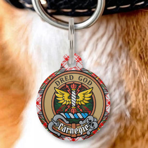 Clan Carnegie Crest over Dress Tartan Pet Tag