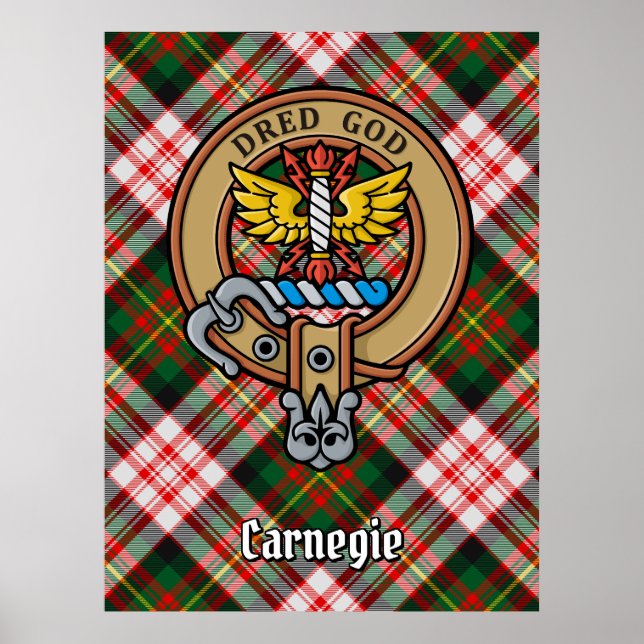Clan Carnegie Crest over Dress Tartan Poster (Front)
