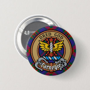 Clan Carnegie Crest over Tartan 6 Cm Round Badge