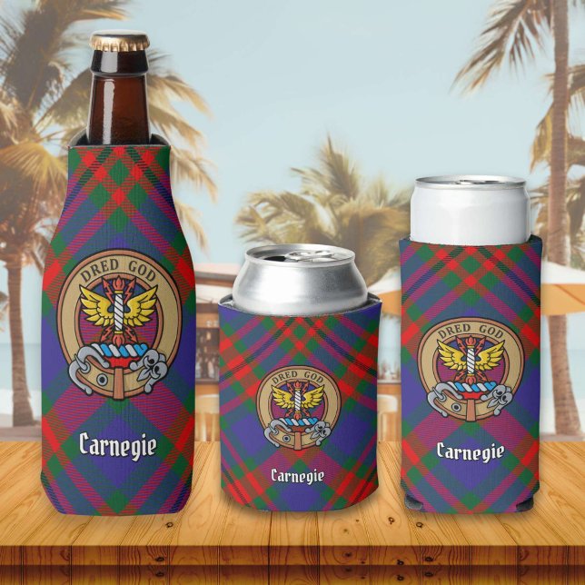 Clan Carnegie Crest over Tartan Bottle Cooler (Creator Uploaded)