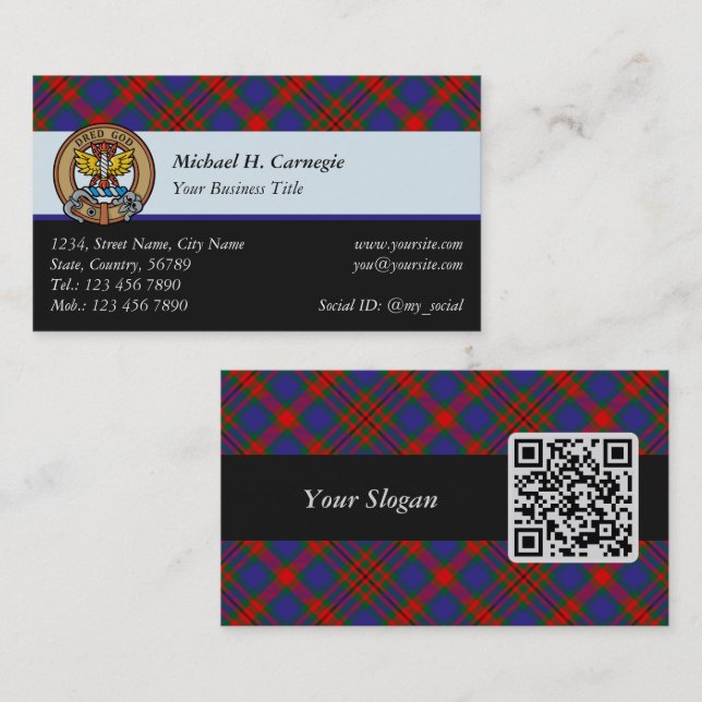 Clan Carnegie Crest over Tartan Business Card (Front/Back)