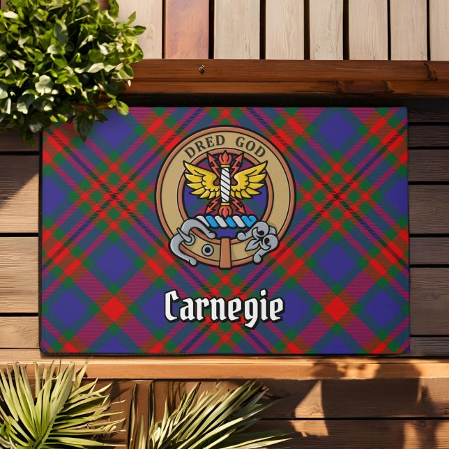 Clan Carnegie Crest over Tartan Doormat (Creator Uploaded)