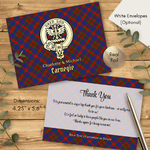 Clan Carnegie Crest over Tartan Foil Invitation Postcard