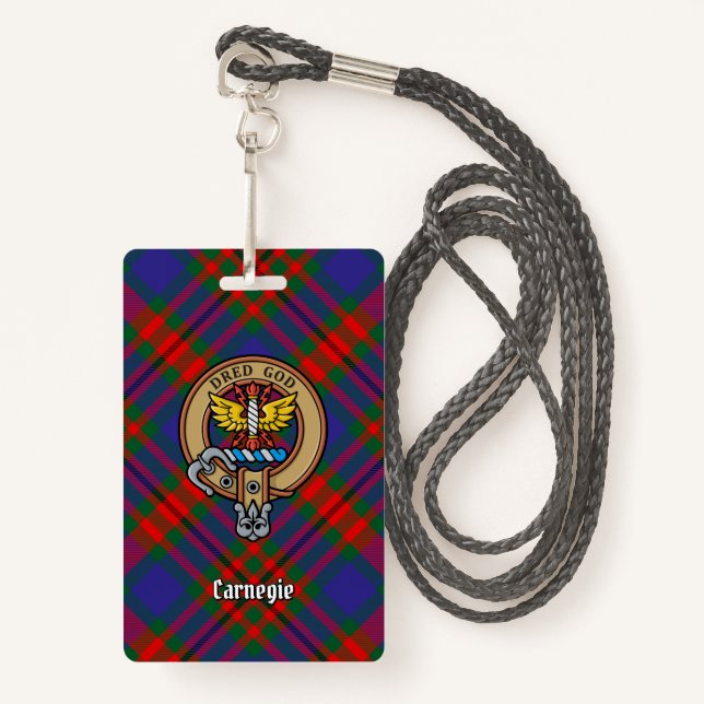 Clan Carnegie Crest over Tartan ID Badge (Front with Lanyard)