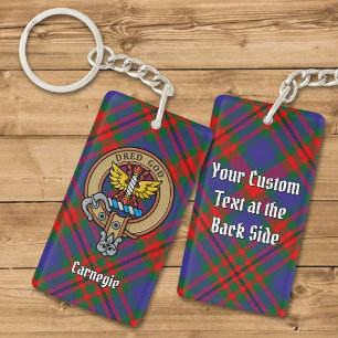 Clan Carnegie Crest over Tartan Key Ring