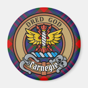 Clan Carnegie Crest over Tartan Magnet
