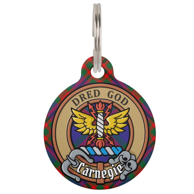 Clan Carnegie Crest over Tartan Pet Tag (Front)