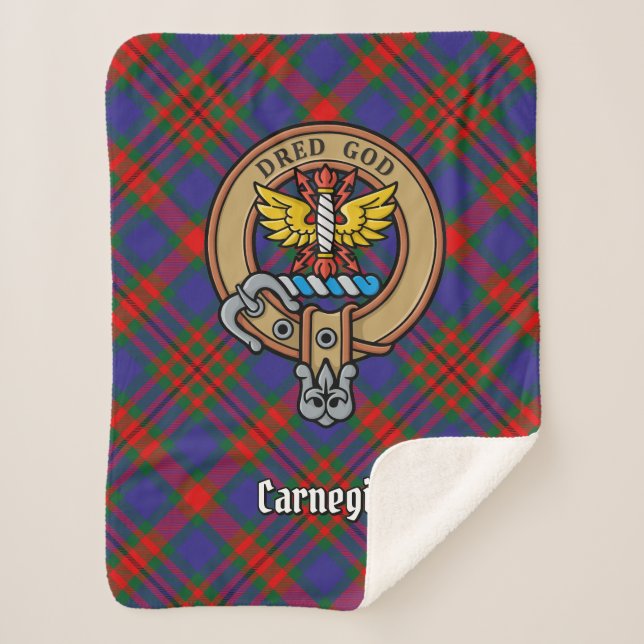 Clan Carnegie Crest over Tartan Sherpa Blanket (Front)
