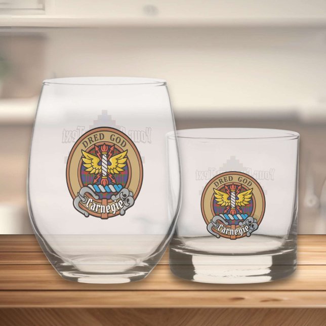 Clan Carnegie Crest over Tartan Whiskey Glass (Creator Uploaded)