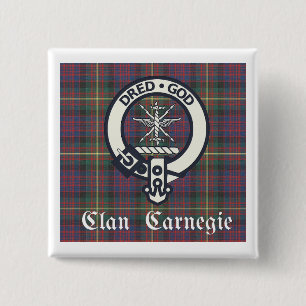 Clan Carnegie Crest Tartan 15 Cm Square Badge