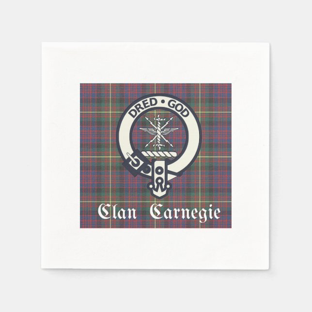 Clan Carnegie Crest Tartan Napkin (Front)
