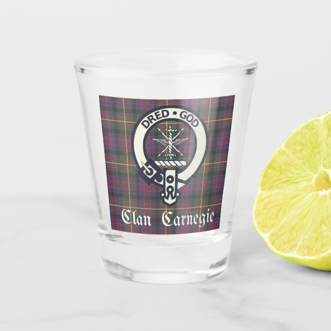 Clan Carnegie Crest Tartan  Shot Glass (Front)