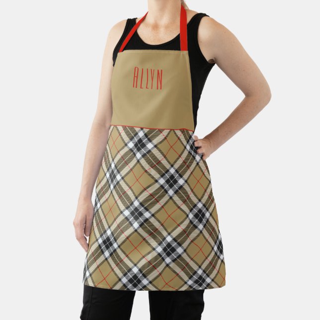 Clan Chef Thomson Camel Tartan Plaid Name Apron (Insitu)
