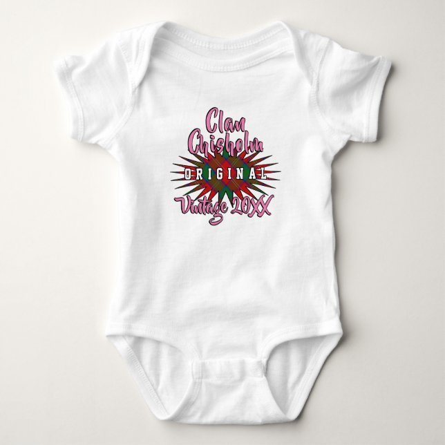 Clan Chisholm Tartan Burst Vintage Birthyear Baby Bodysuit (Front)