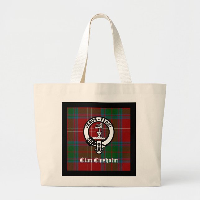 Clan Chisholm Tartan & Crest Badge Large Tote Bag (Front)