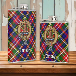 Clan Christie Crest over Tartan Hip Flask